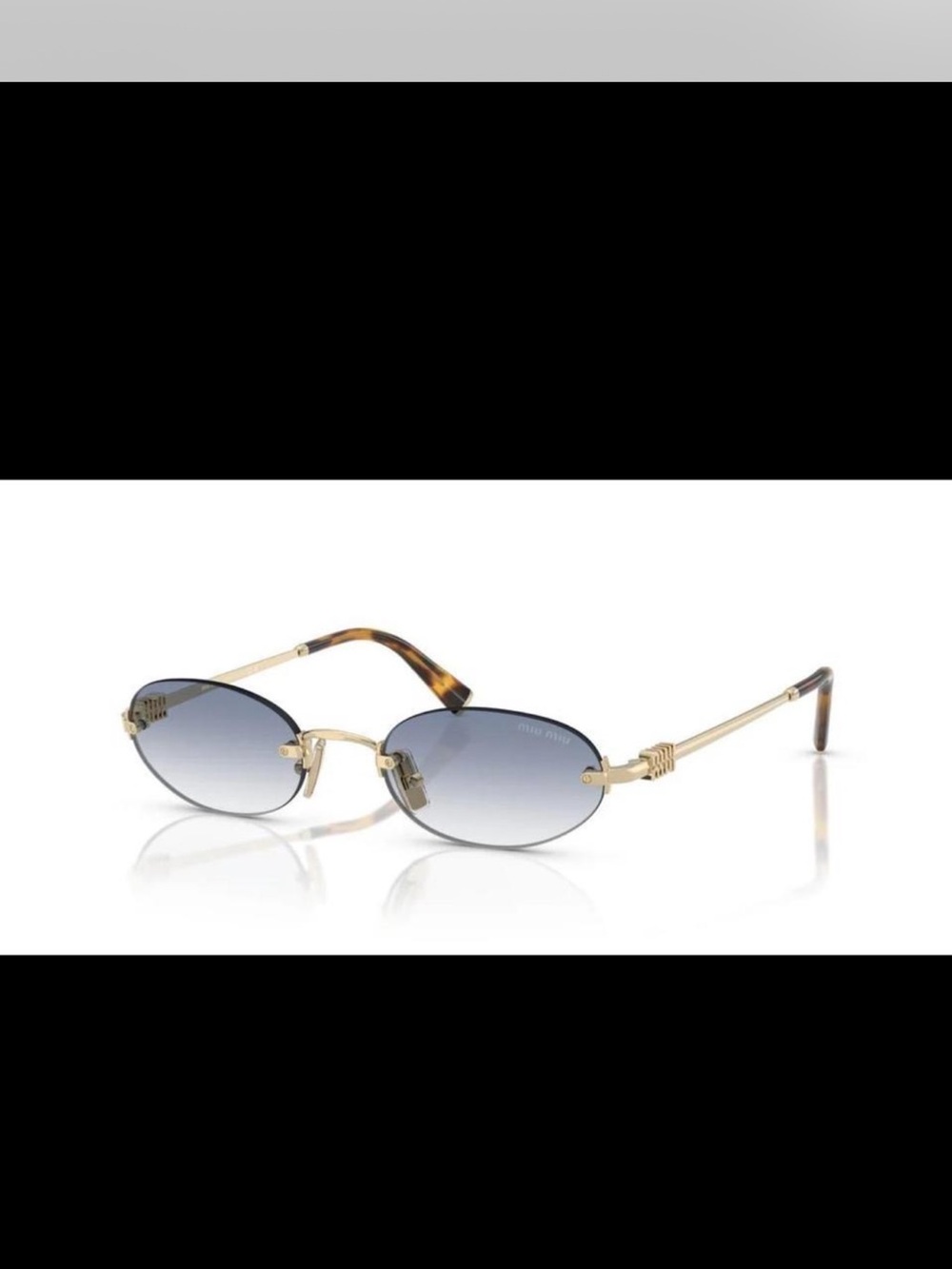 Miu Miu Gold Frame Oval Sunglasses with Blue Gradient Lenses
